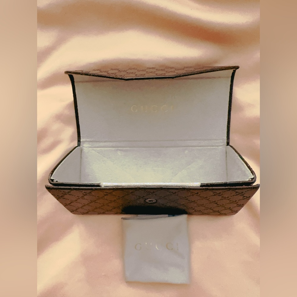 Gucci Triangular Prism Tri Fold Brown Leather Sun… - image 4